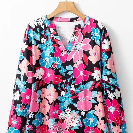 Floral Notched Long Sleeve Blouse