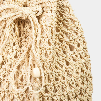 Fame Straw Braided Drawstring Tote Bag with Tassel