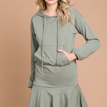 Culture Code Full Size Drawstring Dropped Shoulder Hooded Mini Dress