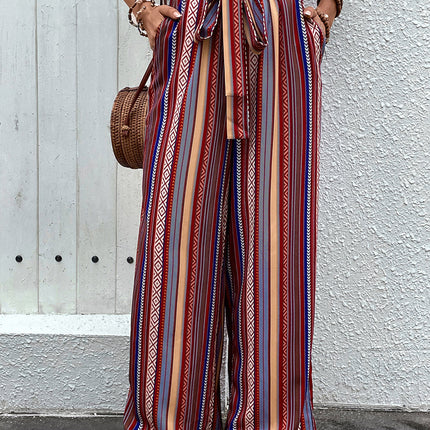 Tied Geometric Wide Leg Pants