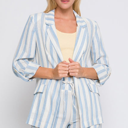Love Tree Linen Woven Striped Blazer