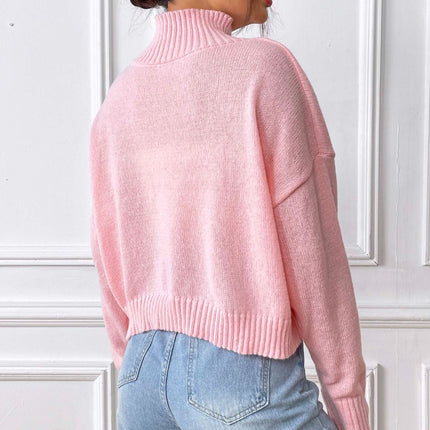 Heart Turtleneck Long Sleeve Sweater