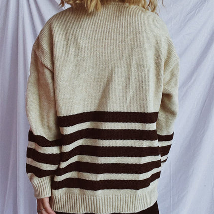 Striped Dropped Shoulder Long Sleeve Sweater