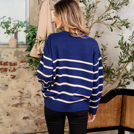 Sew In Love Striped Round Neck Sweater