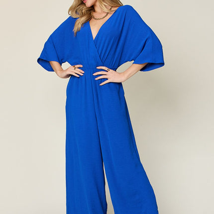 Double Take Full Size Half Sleeve Wide Leg Jumpsuit