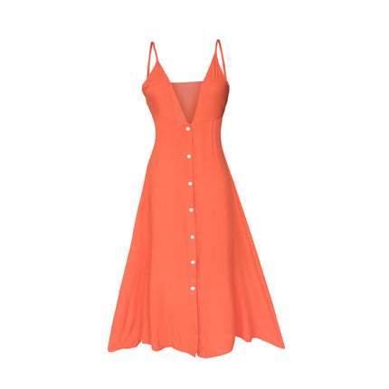 Buttoned Plunge Midi Cami Dress