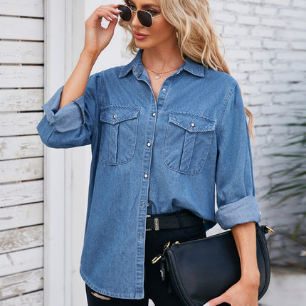 Button Up Collared Neck Denim Jacket