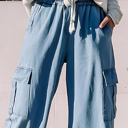 Drawstring Cargo Pocket Wide Leg Jeans