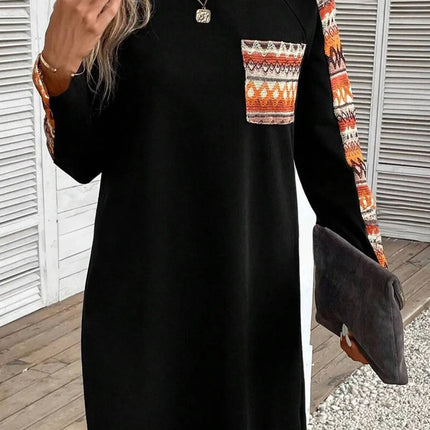 Round Neck Long Sleeve Mini Dress