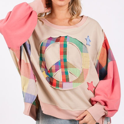 SAGE + FIG Full Size Contrast Peace Patch Dropped Shoulder Sweatshirt