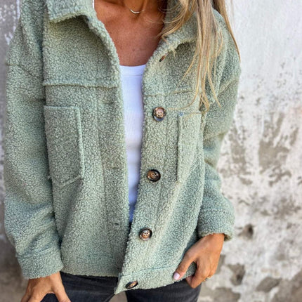 Full Size Fuzzy Button Up Drop Shoulder Jacket