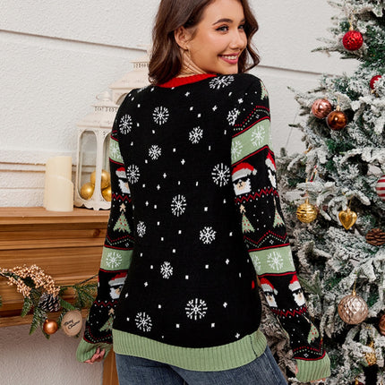 Contrast Christmas Pattern Round Neck Sweater