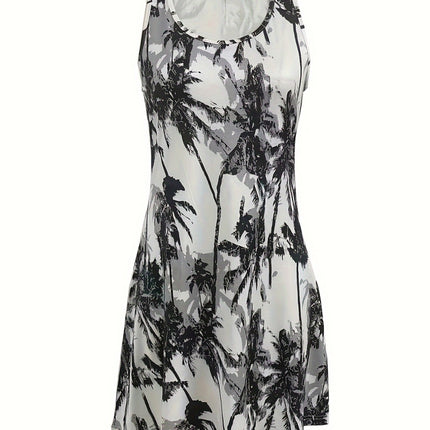 Printed Scoop Neck Wide Strap Mini Dress