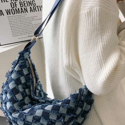 Raw Hem Checkered Denim Crossbody Bag