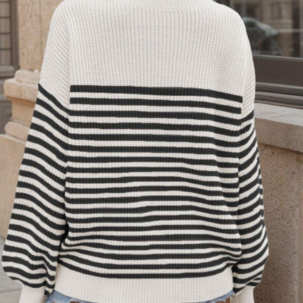 Striped Round Neck Long Sleeve Sweater