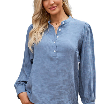 Double Take Half Button Puff Sleeve Blouse