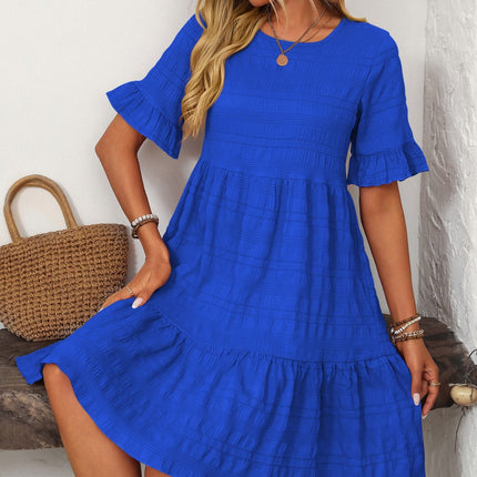 Mandy Ruffled Ruched Round Neck Half Sleeve Dress