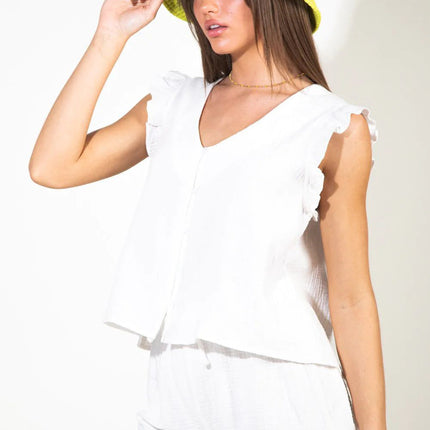 Ruffled V-Neck Cap Sleeve and Shorts Set