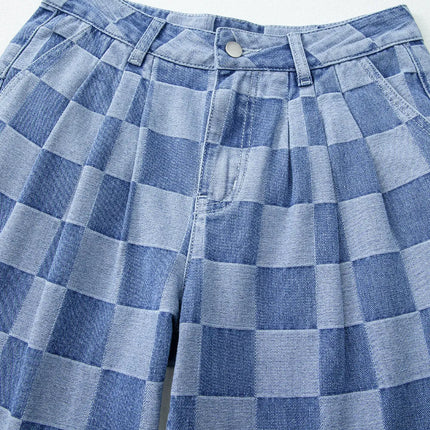 Checkered Wide Leg Jeans with Pockets - Vickie Lynn's