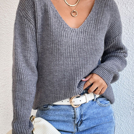 Crisscross V-Neck Long Sleeve Sweater