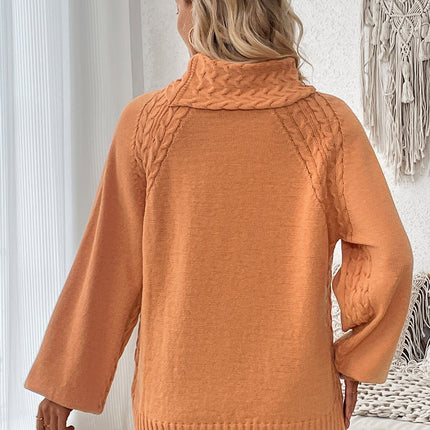 Cable-Knit Turtleneck Long Sleeve Sweater