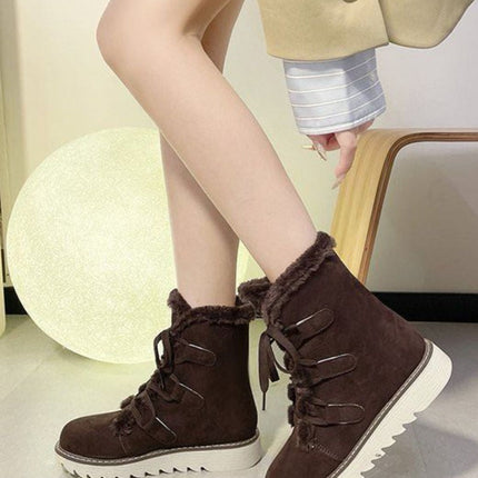 Faux Fur Lace Up Round Toe Boots