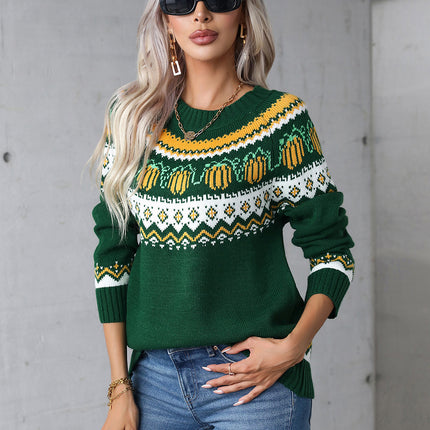 Angel Wings Geometric Round Neck Long Sleeve Sweater