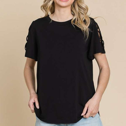 Culture Code Round Neck Crisscross Short Sleeve T-Shirt