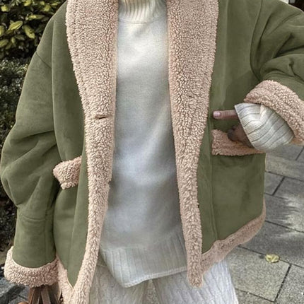 Fuzzy Collared Neck Long Sleeve Jacket