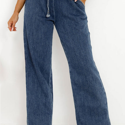 Slit Wide Leg Jeans with Pockets