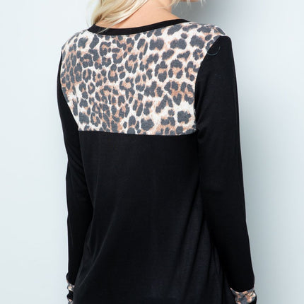 Celeste Full Size Long Sleeve Leopard Spliced T-Shirt