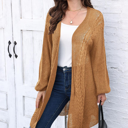 Cable-Knit Open Front Long Sleeve Cardigan