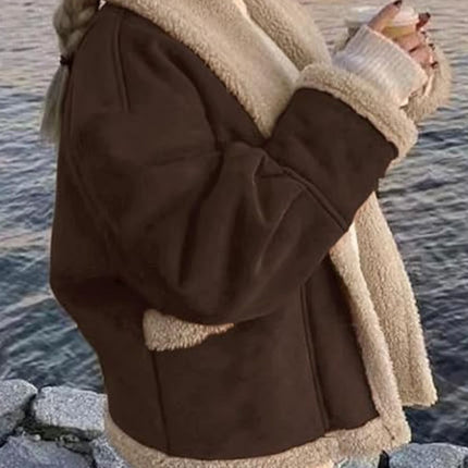 Fuzzy Collared Neck Long Sleeve Jacket