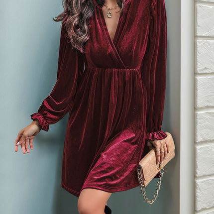 Perfee Ruched Surplice Long Sleeve Mini Dress