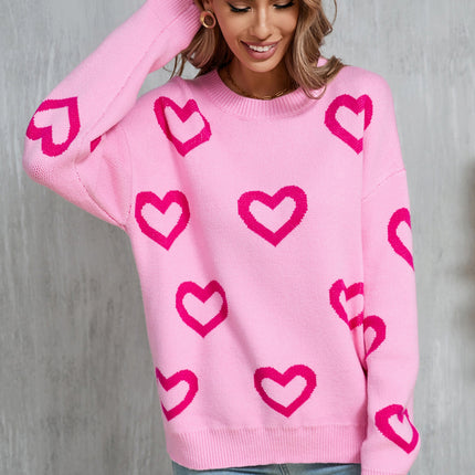 Angel Wings Heart Round Neck Dropped Shoulder Long Sleeve Sweater