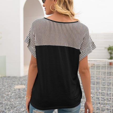 Striped V-Neck Short Sleeve T-Shirt