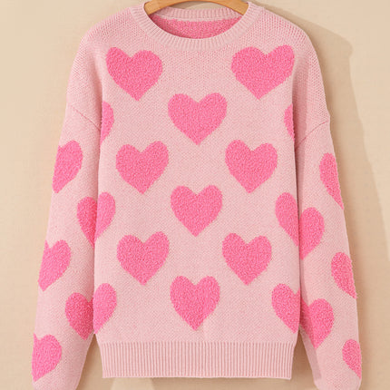 Valentine's Day Heart Jacquard Round Neck Sweater