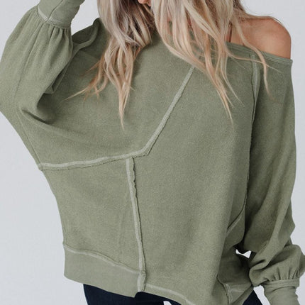 Exposed Seam Single Shoulder Long Sleeve Top