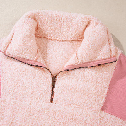 Exposed Seam Fuzzy Patchwork Quarter Zip Sweatshirt