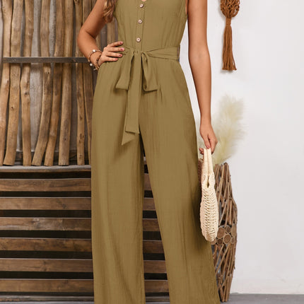 V-Neck Tie Waist Jumpsuit