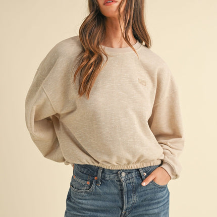 Mable Round Neck Letter Embroidery Crop Sweatshirt