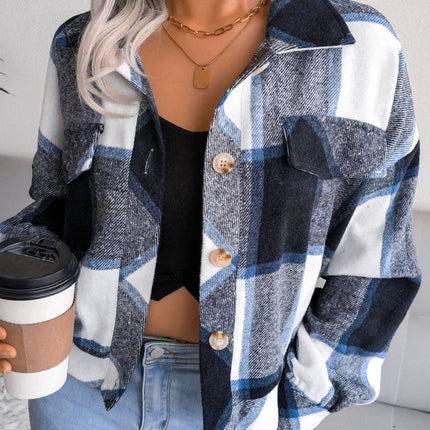 Plaid Collared Neck Long Sleeve Jacket