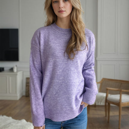 Round Neck Drop Shoulder Long Sleeve Sweater