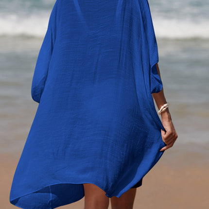 Cutout V-Neck Three-Quarter Sleeve Cover Up