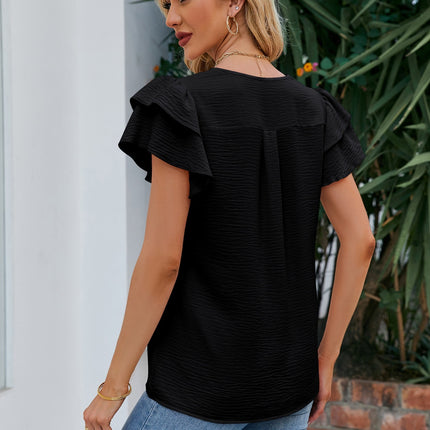 V-Neck Flounce Sleeve Blouse