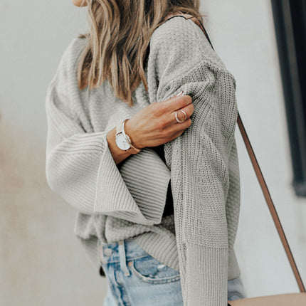 Textured Round Neck Long Sleeve Sweater