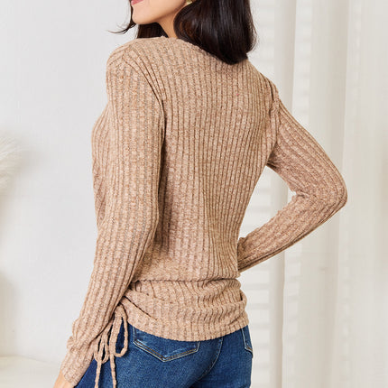 Double Take Drawstring Ribbed Long Sleeve T-Shirt