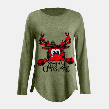 Full Size Reindeer Round Neck Long Sleeve T-Shirt