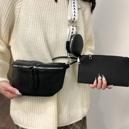 PU Leather Adjustable Strap Crossbody Bag with Coin Purse