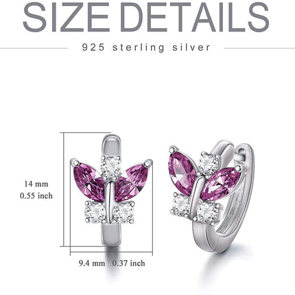 925 Sterling Silver Blue Simulated Aquamarine Crystal Butterfly Huggie Earrings